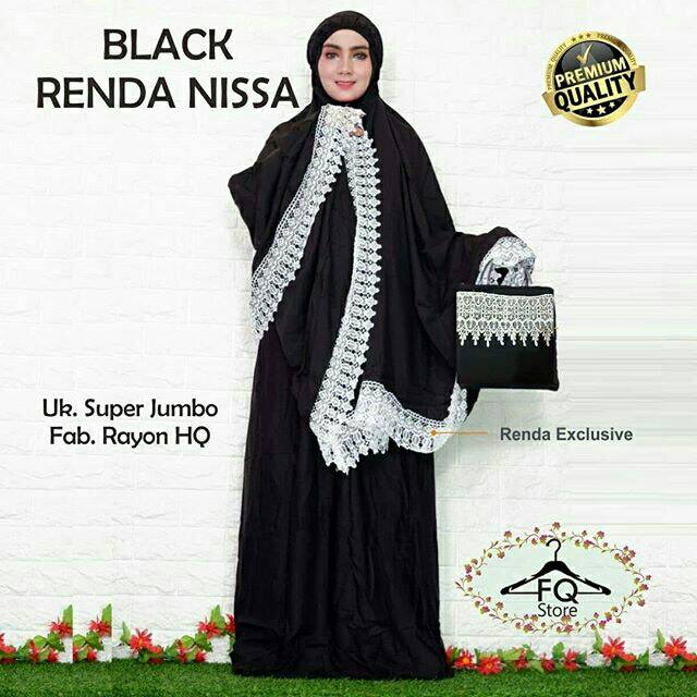Mukena rukuh rayon hitam renda jumbo mukena