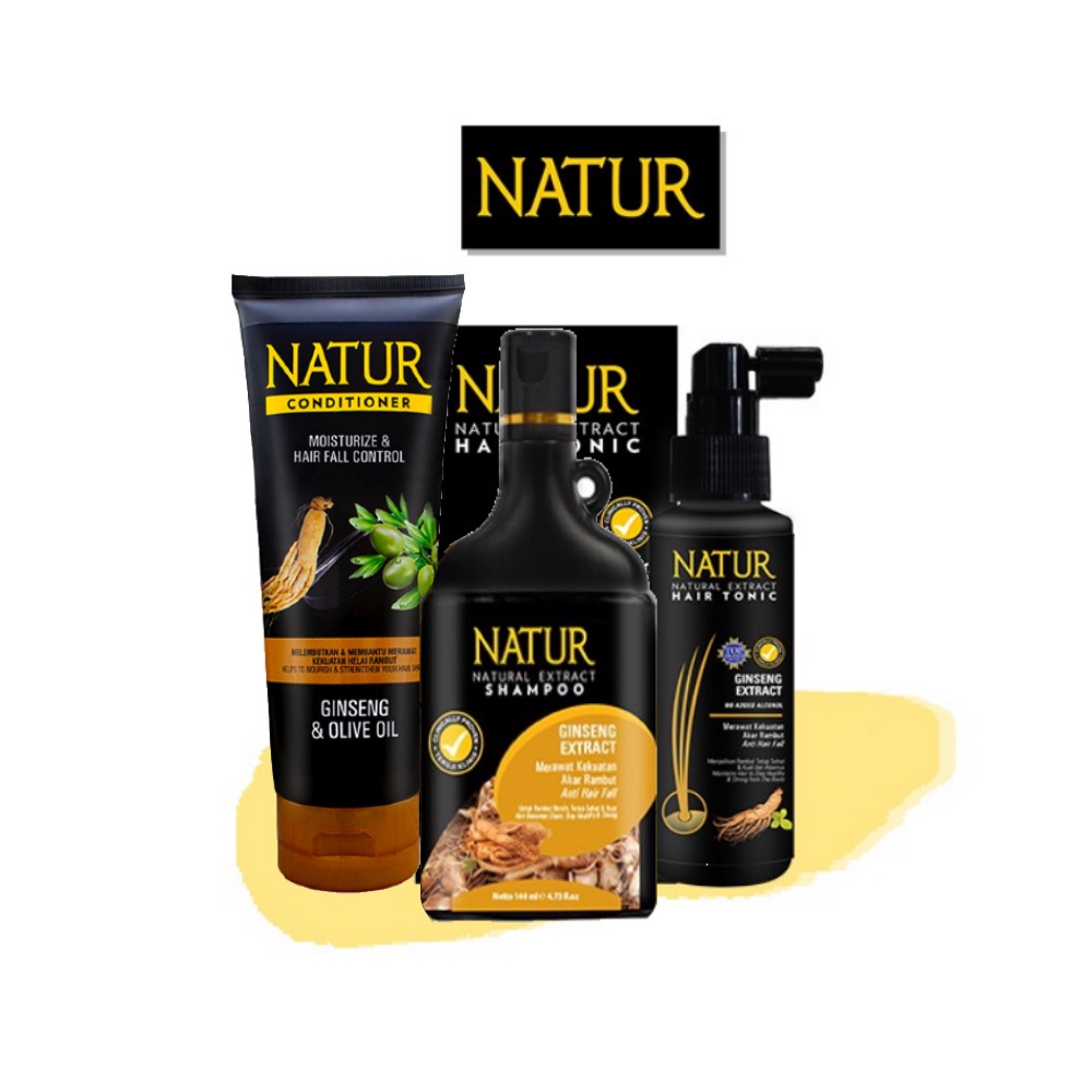 NATUR Hair Care Series (BPOM) Shampoo, Conditioner, Hair Tonic, Hair Recovery Serum (VC)