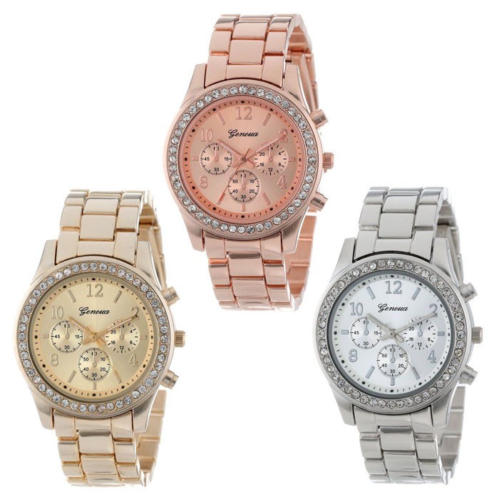 Jam Geneva Wanita Analog Diamond Fashion Casual Lady Wrist Watch Import-1