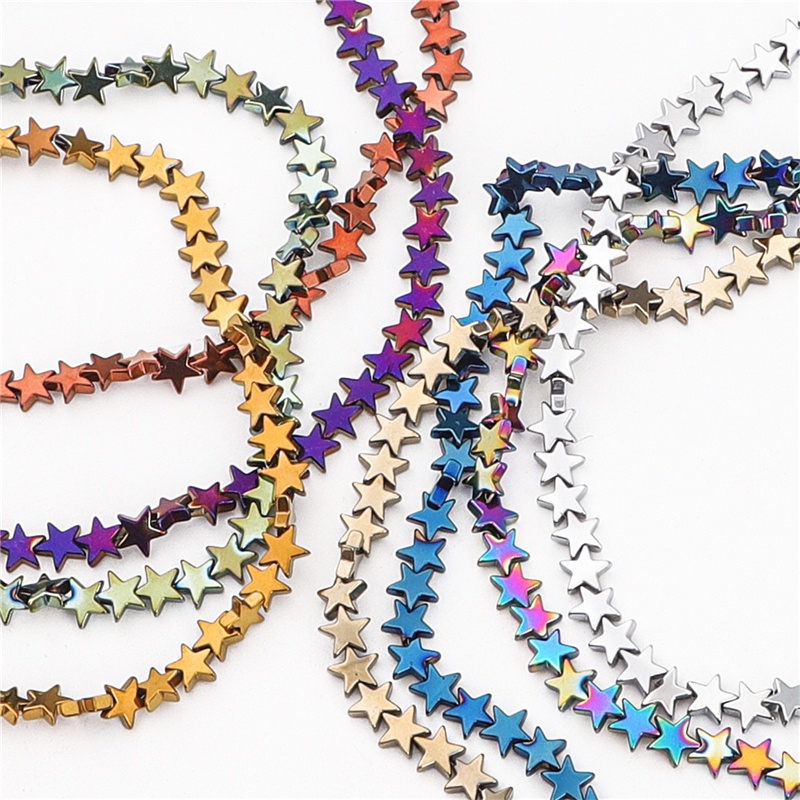 4/6/8 Mm Batu Alam Pentagram Hematite Beads Bintang Longgar Spacer Manik-manik Pesona untuk Perhiasan Gelang Membuat Gelang DIY