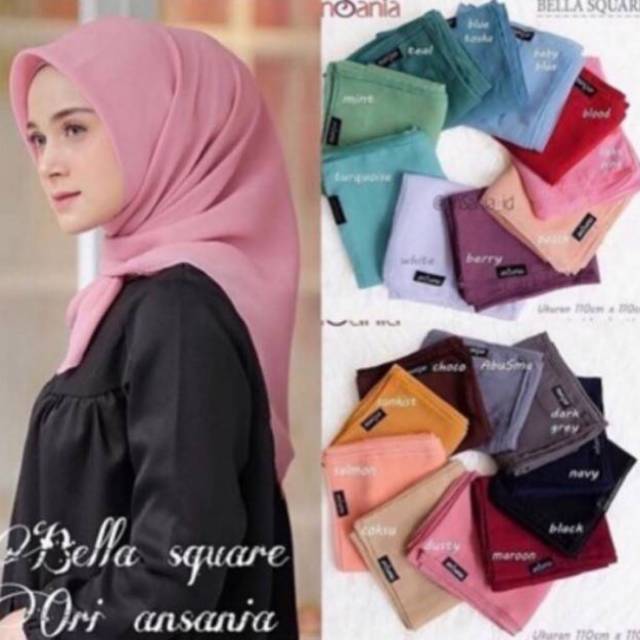 Hijab Segi Empat Polos BELLA Square Pollycotton Ori Ansania
