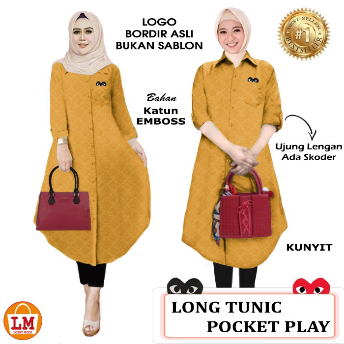 TERMURAH TERLARIS Baju Atasan Tunik Wanita LONG TUNIC POCKET PLY LMS 17656 17659 TERBARU