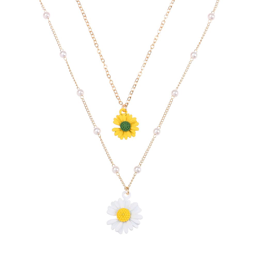 Hadiah Kalung Bunga LILY Daisy Ornamen Perempuan Kuning Putih Double Layered