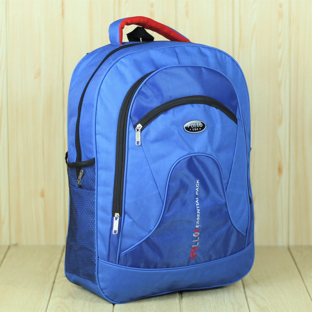 Ransel Sekolah Pria Tebal Polo Essential Biru Muat LKS Buku Paket SMA SMP Bahan Tebal Murah Bonus Raincover Backpack Polos Tas Kerja Bagus Grosir