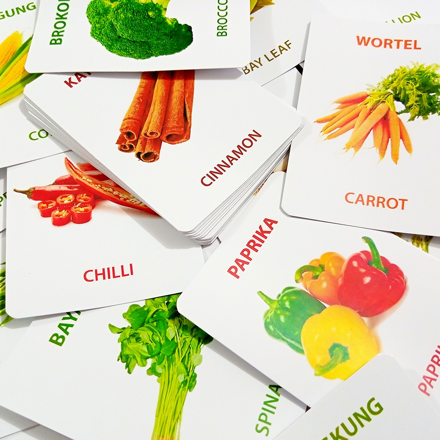 Kartu FlashCard Sayur Sayuran  kartu Bahasa Inggris dan Indonesia