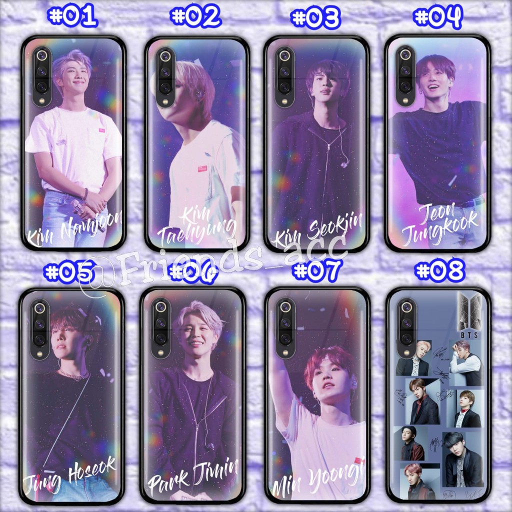 REALME C1 , C2 , C3 , C11 , C12 , C15 PREMIUM CASE GLASS MOTIF BTS MEMBER