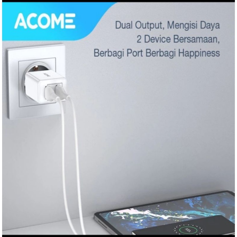 ACOME AC03 Charger Adaptor 2.4A AIC Fast Charging 2 Port USB ORIGINAL