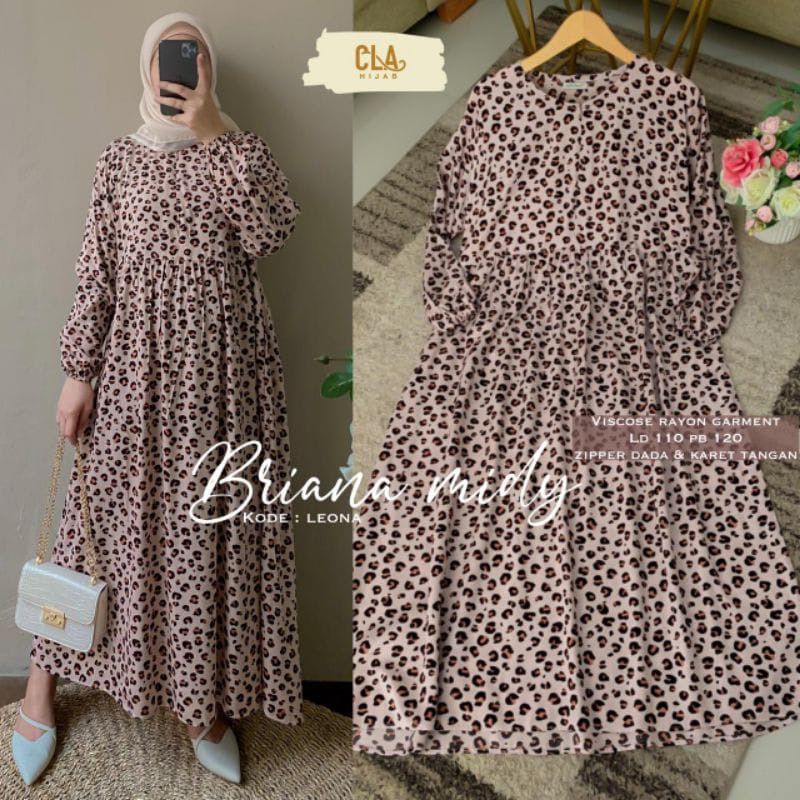 BRIANA MIDI DRESS KLOK rayon viscose nyaman adem leopard fsh