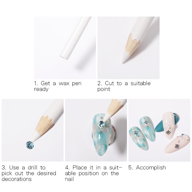 1pc Nail Dotting Pen Crystal Beads Handle Rhinestone Studs Picker Wax Pencil  Glitter Powder Nail Art Tools