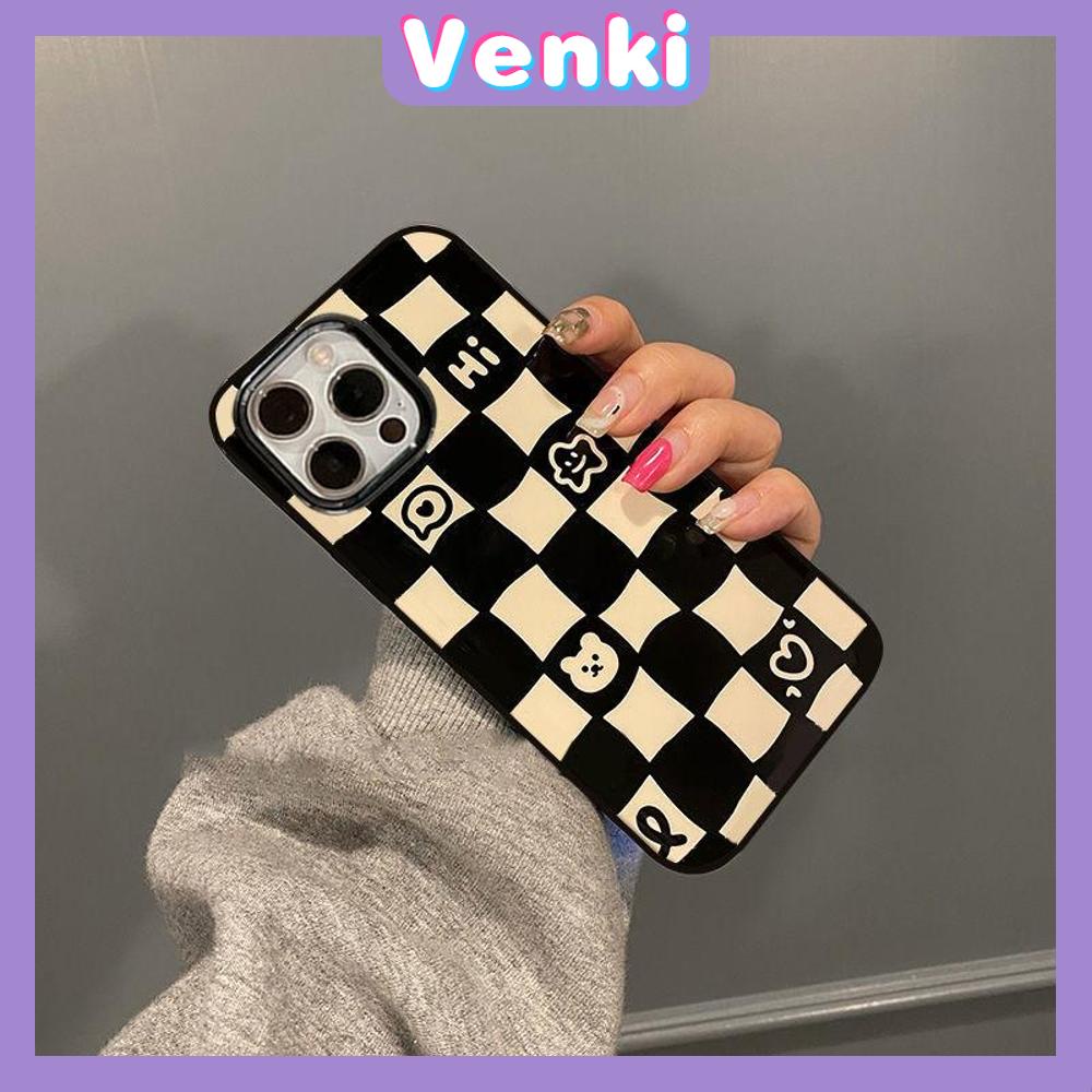 iPhone Case Silicone Soft Case Black TPU Glossy Big Hole Camera Protection Shockproof Cute Checkerboard For iPhone 13 Pro Max iPhone 12 Pro Max iPhone 11 Pro Max iPhone 7 Plus