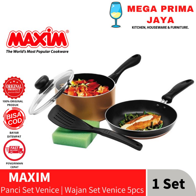 Maxim Venice Set 5 Pcs Panci Set Panci Penggorengan Teflon Set Panci Venice Set 5 Pcs Panci Teflon M
