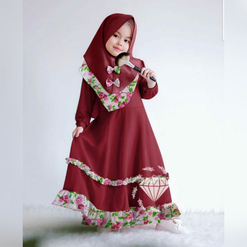 PIYU SYARI KIDS Baju Gamis Syari Busana Anak Muslim Perempuan Muslimah Terbaru 2021 Umur 4-6 Tahun