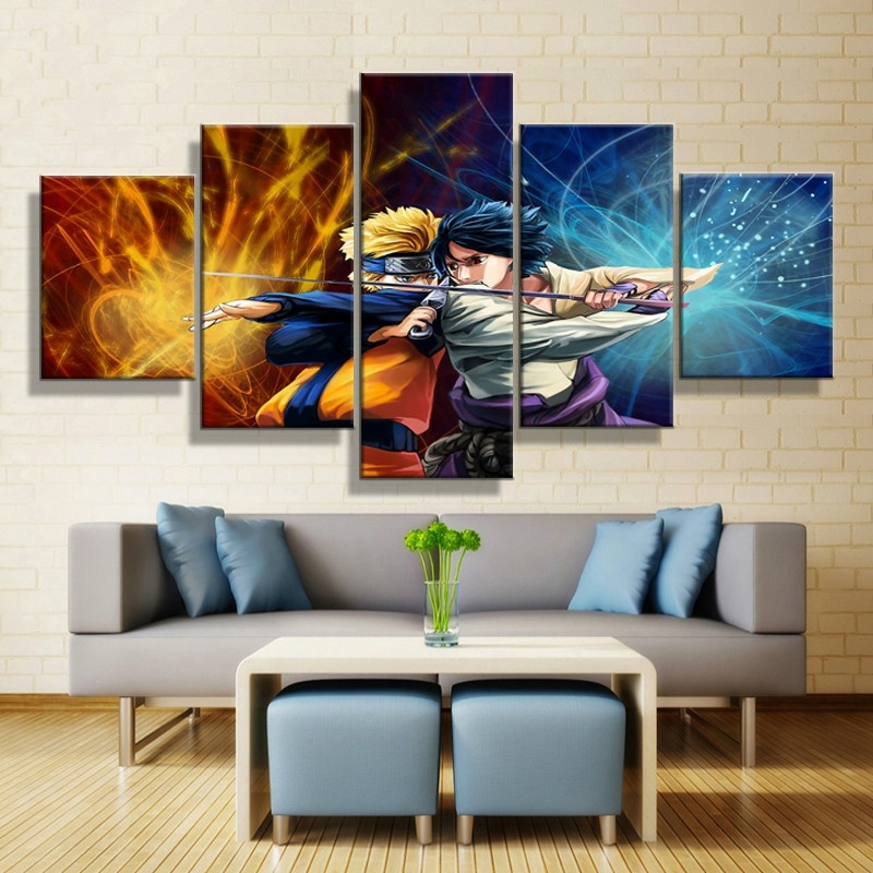 5 Panels Wall Art Naruto And Sasuke Canvas Painting Animation Canvas Printed Pictures Pictures Home Shopee Indonesia