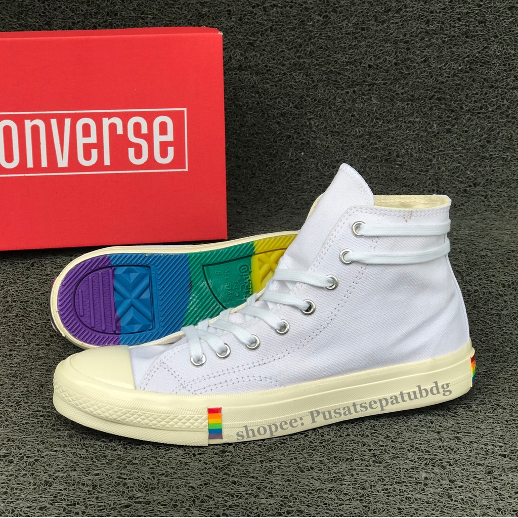 Sepatu Sneakers Pria Wanita Converse Rainbow High Full White