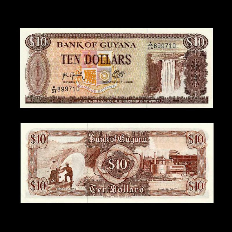 UANG ASING GUYANA 10 DOLLAR 1992 UNC GRESS ORIGINAL BANKNOTE