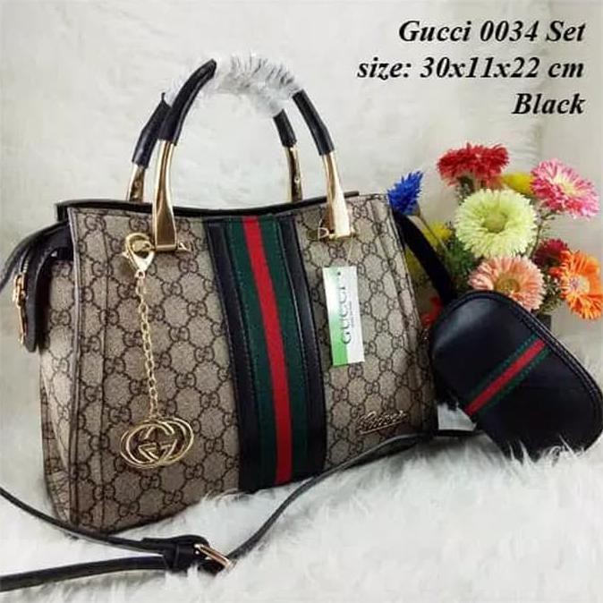 promo tas batam tas wanita import tas gucci 0034 set handbag tas pesta - black terbaru
