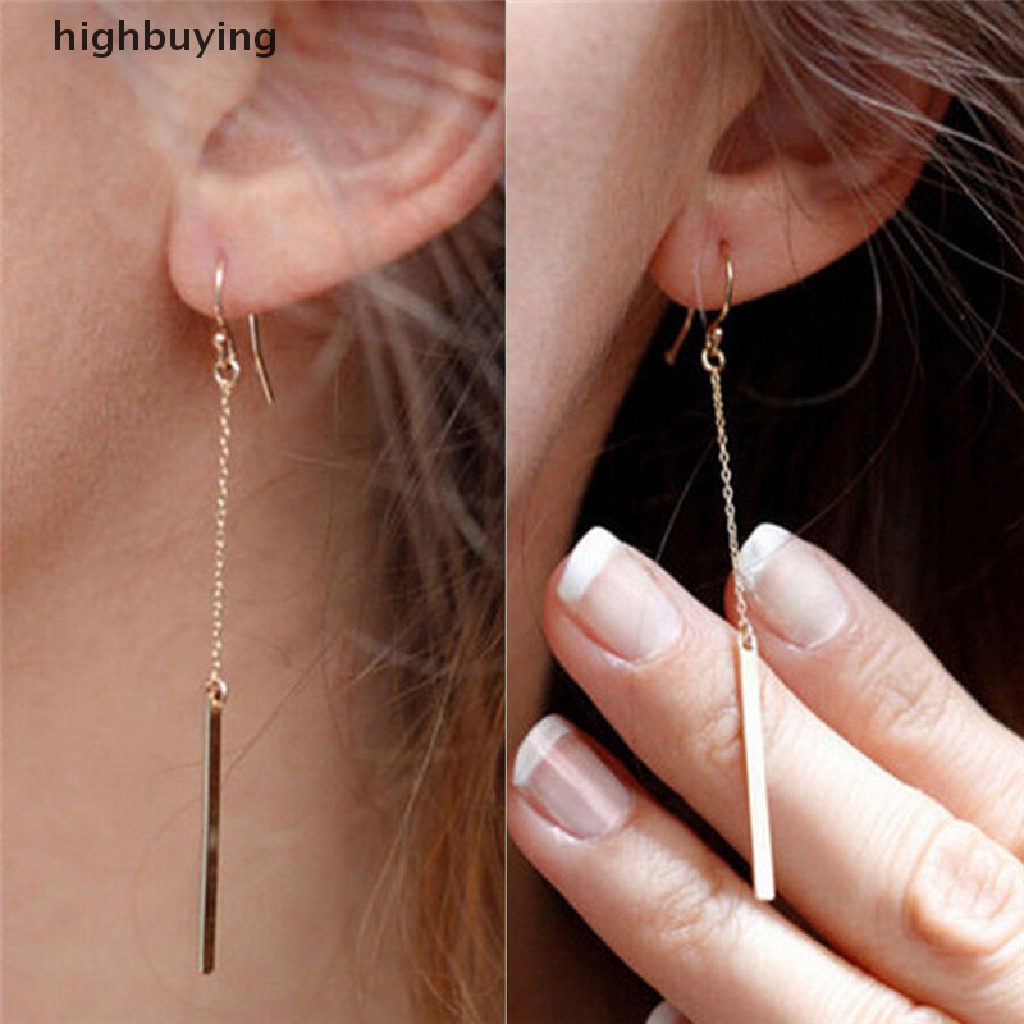 Hbid Anting Tusuk Gantung Panjang Wanita Bahan Alloy Desain Batang Panjang Gaya Simple Untuk Hadiah