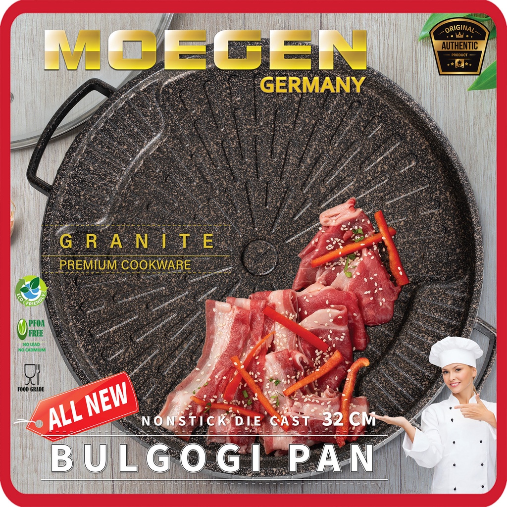 ORIGINAL MOEGEN Germany bulgogi pan 32cm grill bbq + tutup kaca + kompor portable + gas