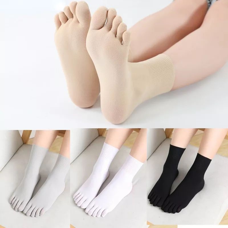 Bellino - Kaos Kaki Stoking Cewek 5 Jari Polos Tipis Diatas Mata Kaki Kaus Kaki Stocking Wanita Jari