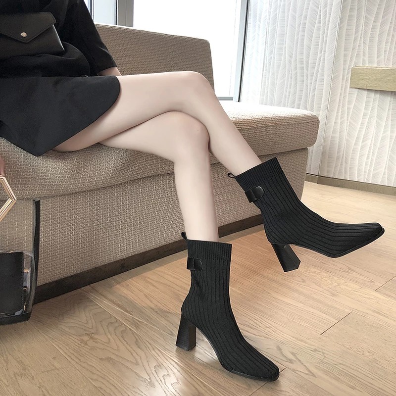 RYS - Long Knitted Sepatu Boots Korea Fashion Casual - Ori Import