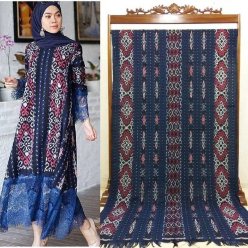 Dress tenun kombinasi brokat / Gamis tenun / Gamis muslimah modern