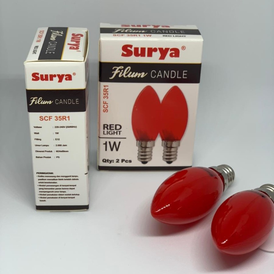 Lampu Lilin Warna Merah 1Watt Candle Led Surya Filum Lampu Cabe E12