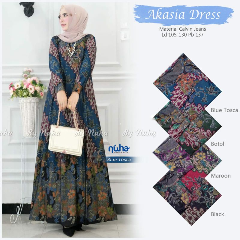 Akasia Dress Nuha Gamis Wanita Jumbo Bahan Adem Melar.