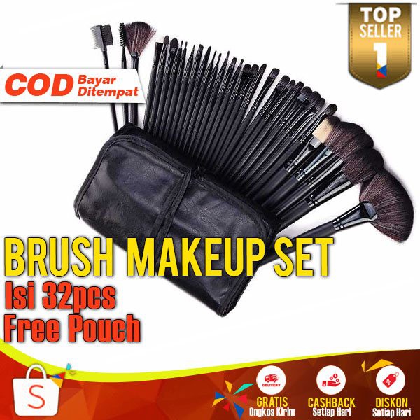 Brush Make Up 32pcs Plus Pouch MU 22 Set Perlengkapan Kuas Makeup Wajah Lengkap Brus Muka Cantik