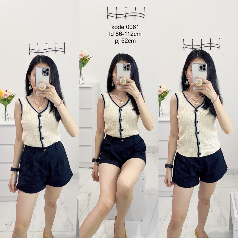 tanktop rajut wanita croptop knit button tanktop import.top knit kancing depan buntung import korean