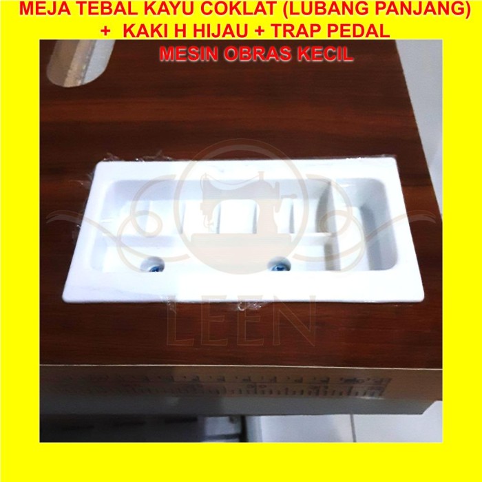 Meja TEBAL &amp; Kaki H Hijau Trap Pedal SET Mesin Jahit Obras Kecil LEEN