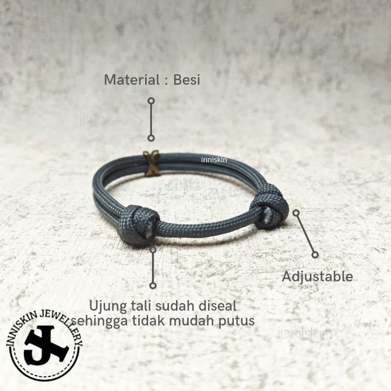 Gelang Paracord 4mm + Sleeve X / Gelang Paracord Liontin Besi X / Gelang Pria / Gelang Wanita