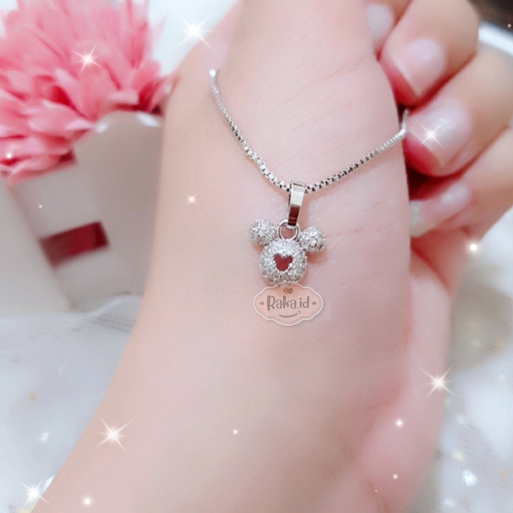 Kalung Anak Rantai Italy Motif Mickey Bulat Bolong Tengah Perhiasan Cantik Anak Lapis Emas 18k 830