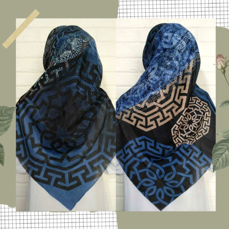 NEW JILBAB HIJAB VOAL MOTIF SYAR'I 130X130 PREMIUM SQUARE LASERCUT KERUDUNG SEGI EMPAT-SULTAN BIRU