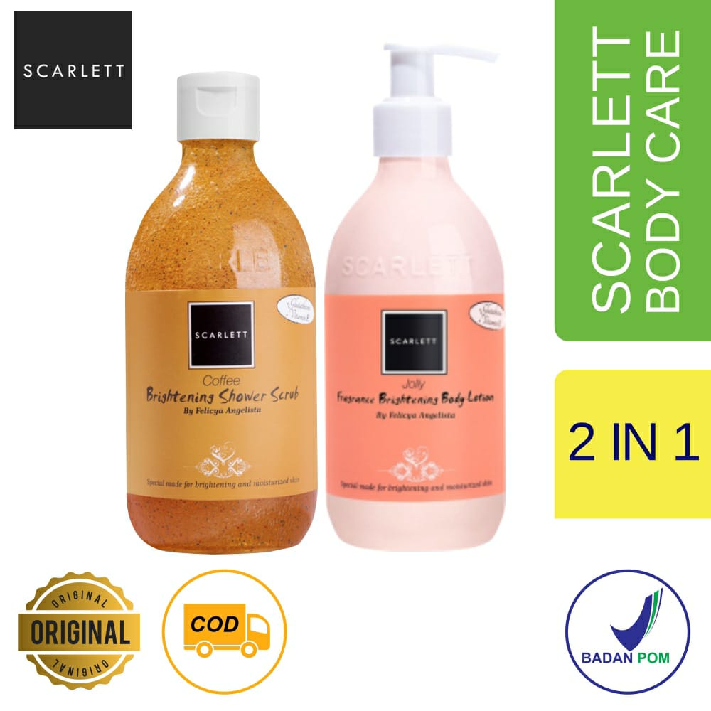 PAKET SCARLETT BRIGHTENING SHOWER SCRUB POMEGRANTE + BODY LOTION ROMANSA ORIGINAL BPOM