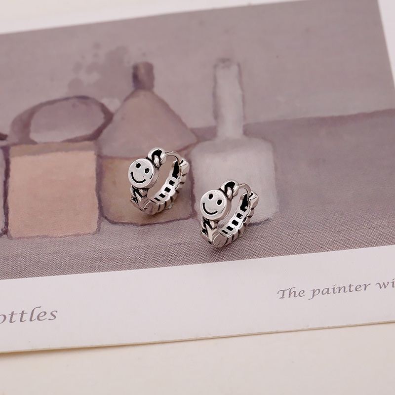 We Flower Anting Hoop s925 Silver Model Bunga Smiley Face Hollow Gaya Vintage Untuk Wanita
