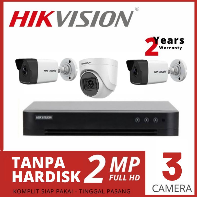 PAKET CCTV HIKVISION 2MP 4 CHANNEL 3 CAMERA FULL COLOUR