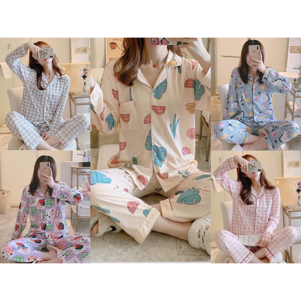 BAJU TIDUR PIYAMA SET KEMEJA PP LENGAN PANJANG CELANA PANJANG IMPORT PREMIUM PART 2