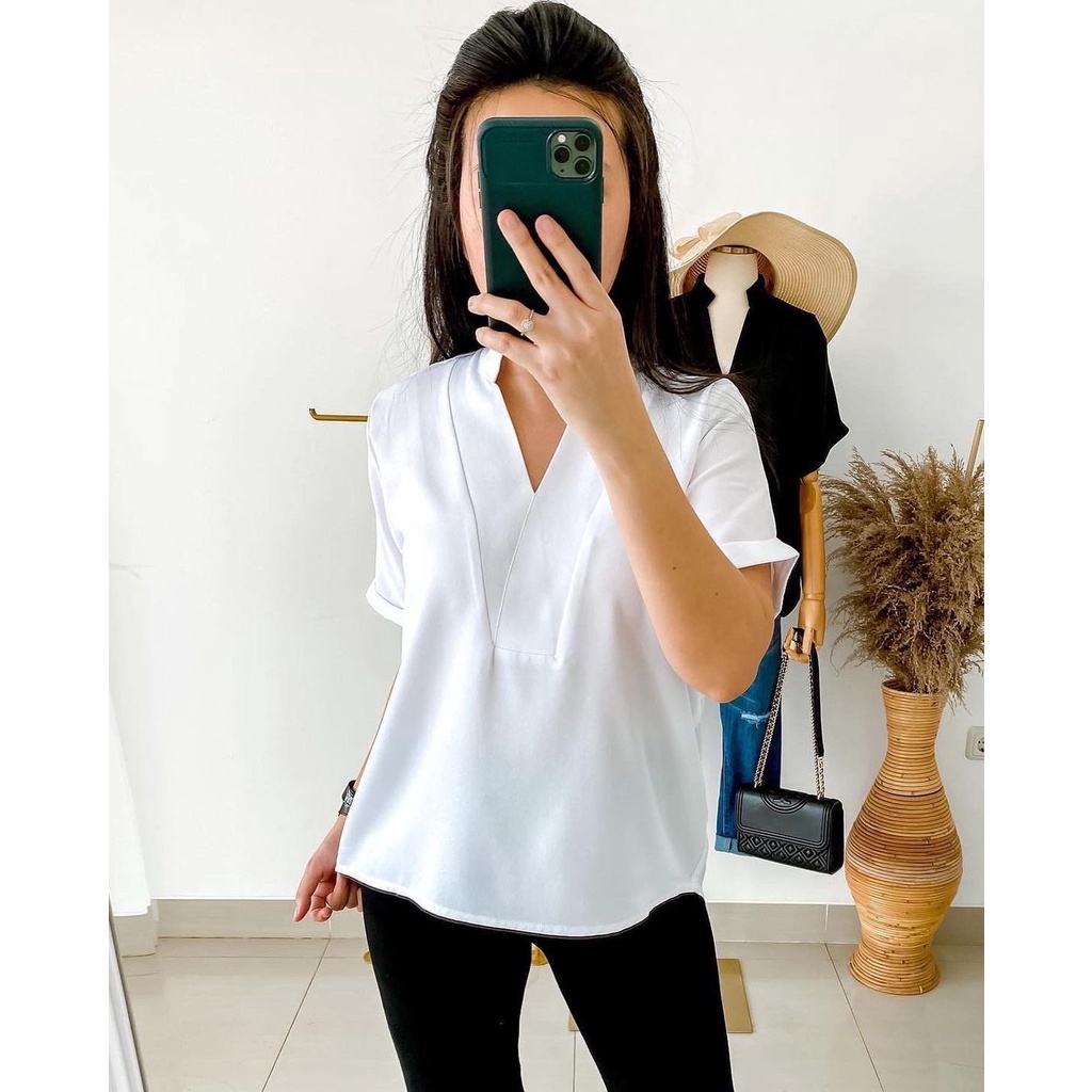 Double Lucky / Vee Top / Atasan Torino / Baju Atasan Wanita / Blouse-Putih