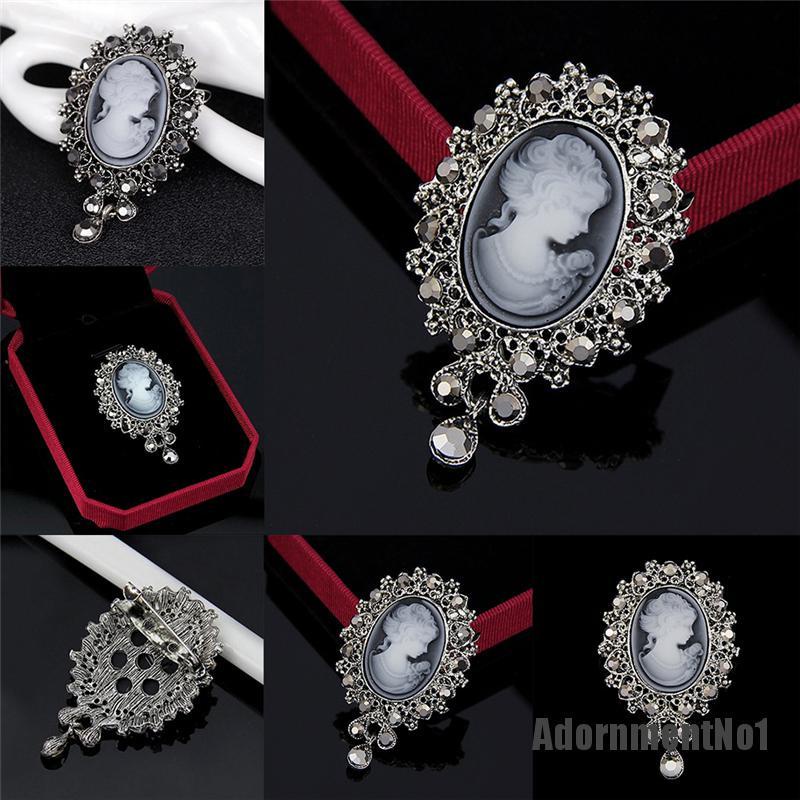 (Adornmentno1) Bros / Pin Gaya Victoria Motif Cameo Aksen Kristal Untuk Perhiasan Wanita / Pesta Pernikahan