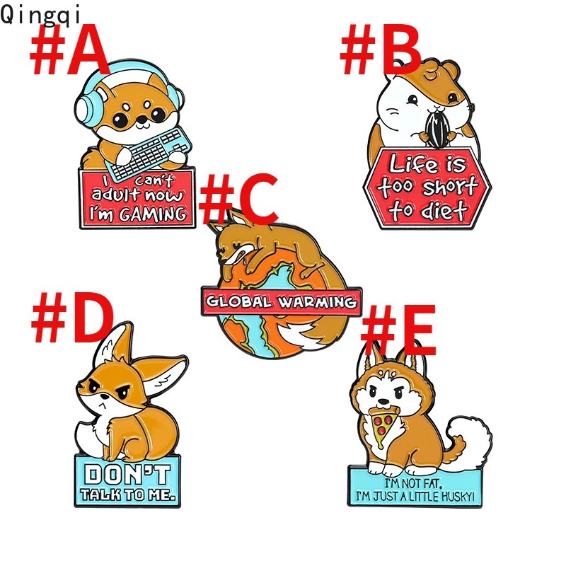 Bros Pin Enamel Desain Hewan Hamster Shiba Inu Rubah Warna Oranye Untuk Anak