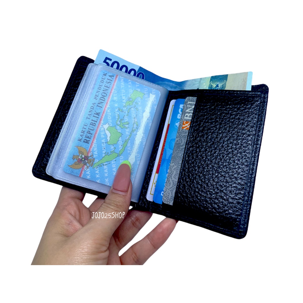 DOMPET KARTU / CARD HOLDER POLOS KULIT ASLI PRIA WANITA HITAM KJ 77