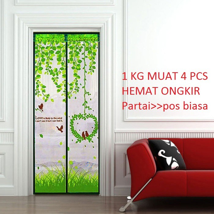 Promo Tirai pintu magnet motif love bird - hijau - langsung pasang Murah