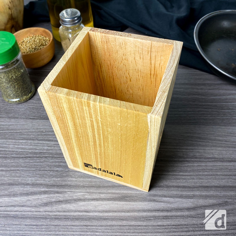 DADALALA Kotak Kayu Serbaguna Ukuran 10x10x14 Cm, Multifungsi Untuk Penyimpanan Pensil dan Sendok