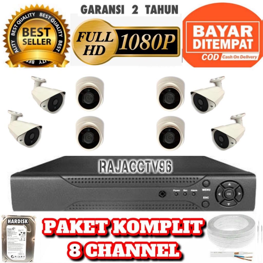 Paket CCTV 8 Channel 8 kamera Full HD LENS 5MP KOMPLIT TINGGAL PASANG BOSKU