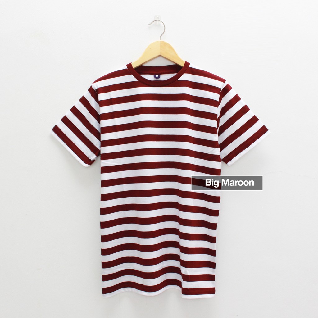 TERMURAH Kaos Polos Stripe Big Maroon Size S M L XL Oblong Combed 30s COWOK CEWEK MURAH ASLI KEREN