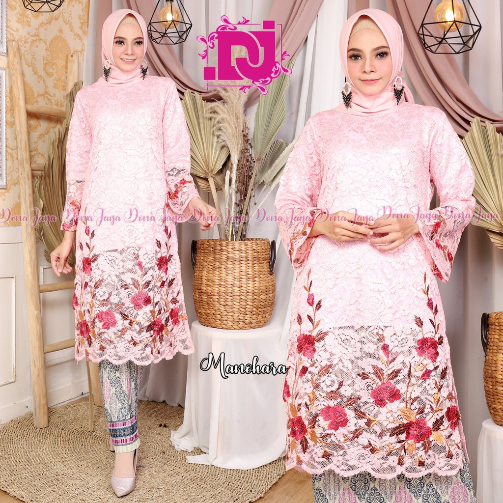 Kebaya Brukat Modern Manohara Setelan Rok Plisket Aneka Warna