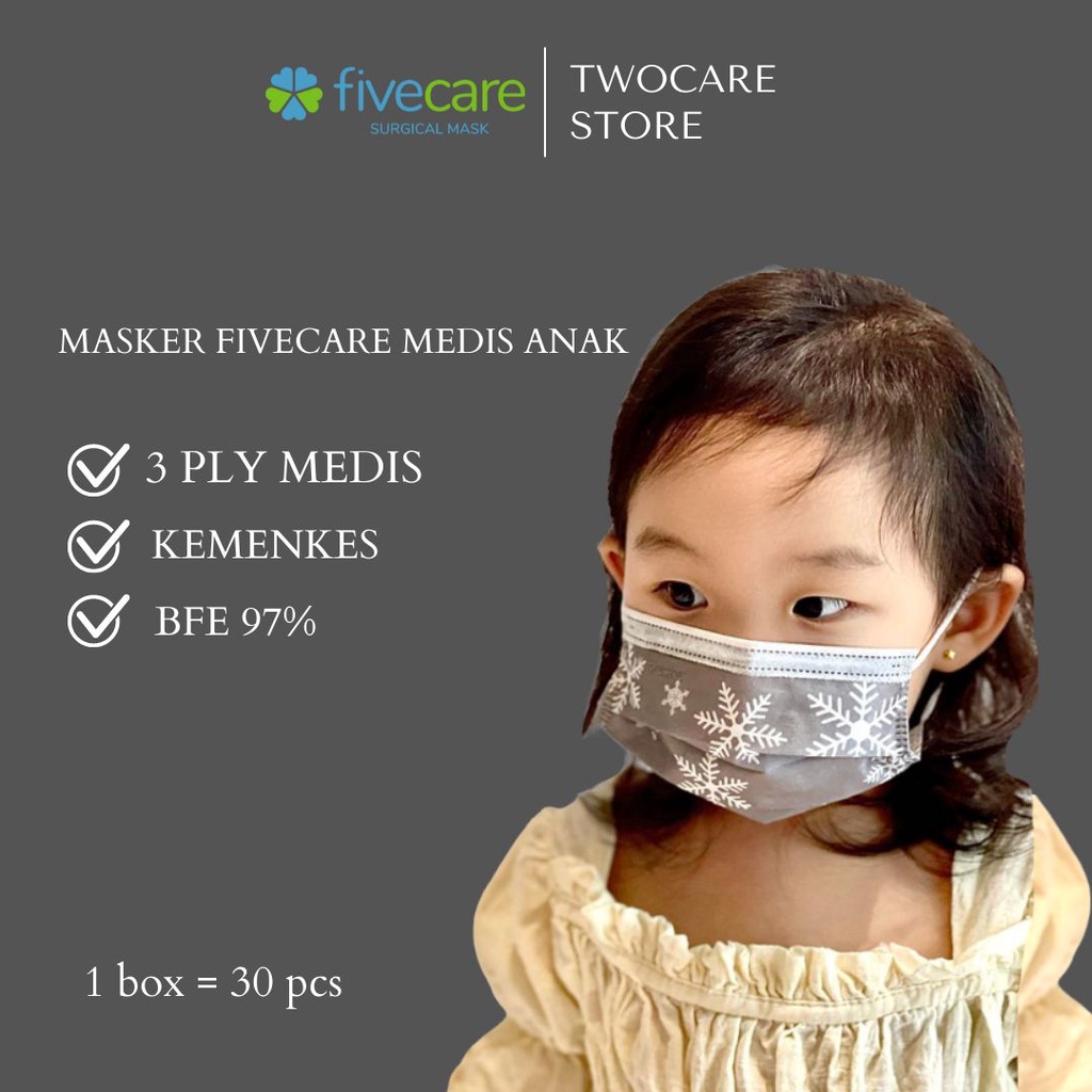 MASKER FACE MASK 3 ply Five Care KIDS ISI 30 pcs SURGICAL MASK