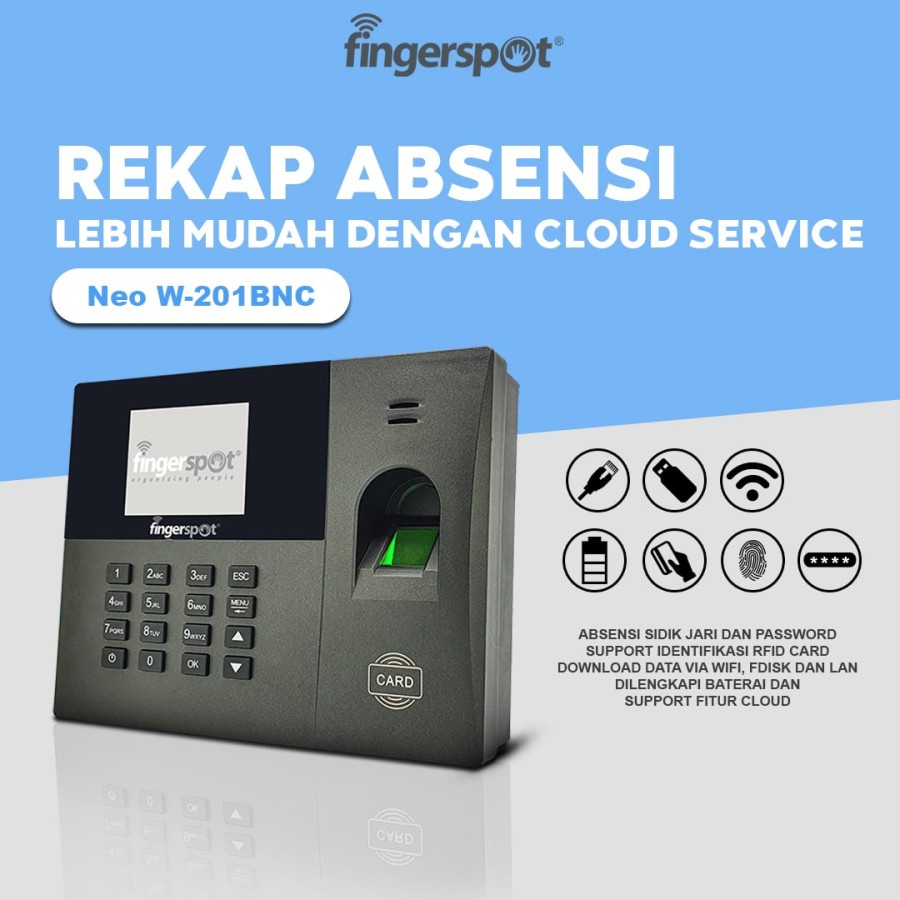 Mesin Absensi Sidik Jari Fingerspot Neo W-201BNC Wifi Baterai W 201 BNC