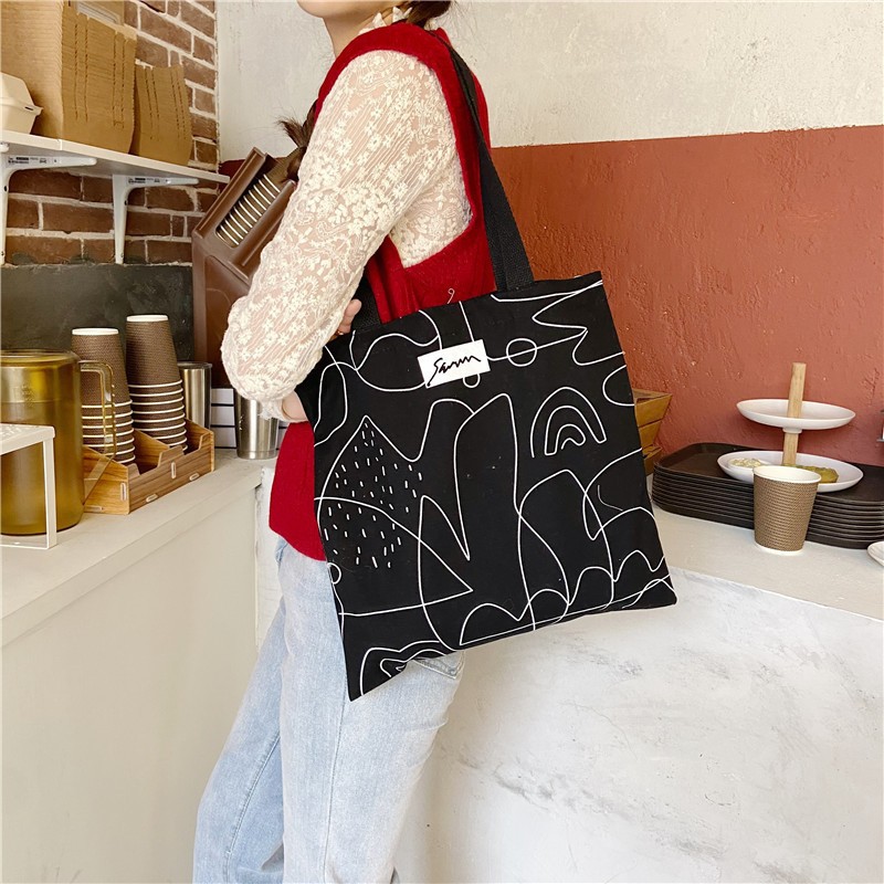 TC-93 tas canvas kanvas tote bag wanita line printing import jepang