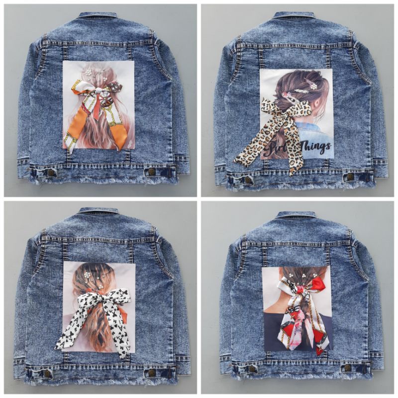 JAKET JEANS ANAK KARAKTER BULU / JAKET LEVIS ANAK PEREMPUAN MOTIF KEKINIAN 2-7 TAHUN